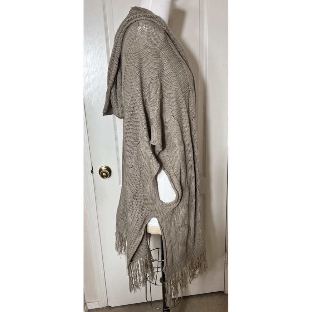 Ginger Jar Short Sleeve Long Hooded Cardigan with Fringe Greige‎ womens size XL - Picture 2 of 7